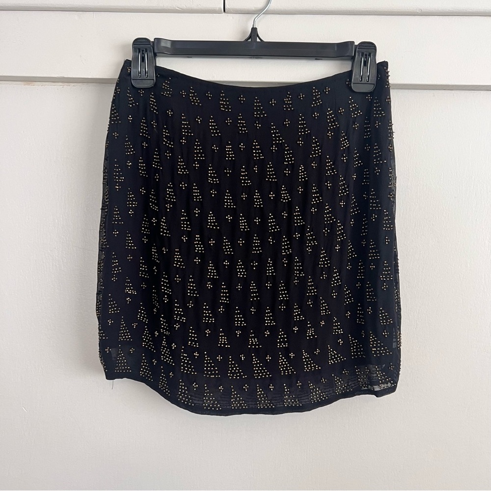 Joie black mini skirt with gold beads